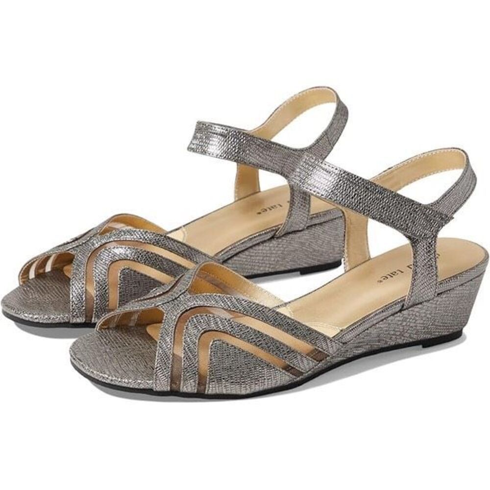 NWOB David Tate Admire Women's Peep Toe‎ Dressy Wedge Sandals Pewter Size 11